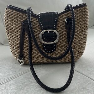 Brighton Cottagecore Straw Woven Tote Leather Trim Braided Handles Summer Boho